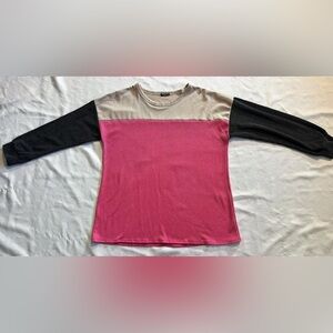 Heimish U.S.A. Colorblock Pink, Cream, Black Women's Long Sleeve Top Size 2X